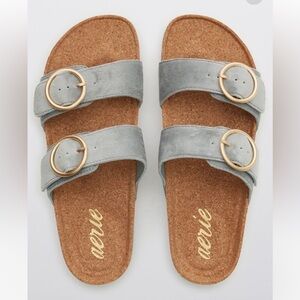 Aerie light blue suede casual double strap Birkenstock style sandal Size 7